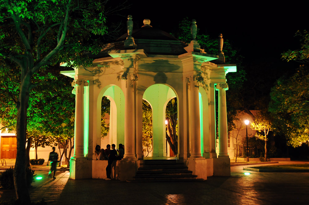 City square at night in Santa Marta Colombia