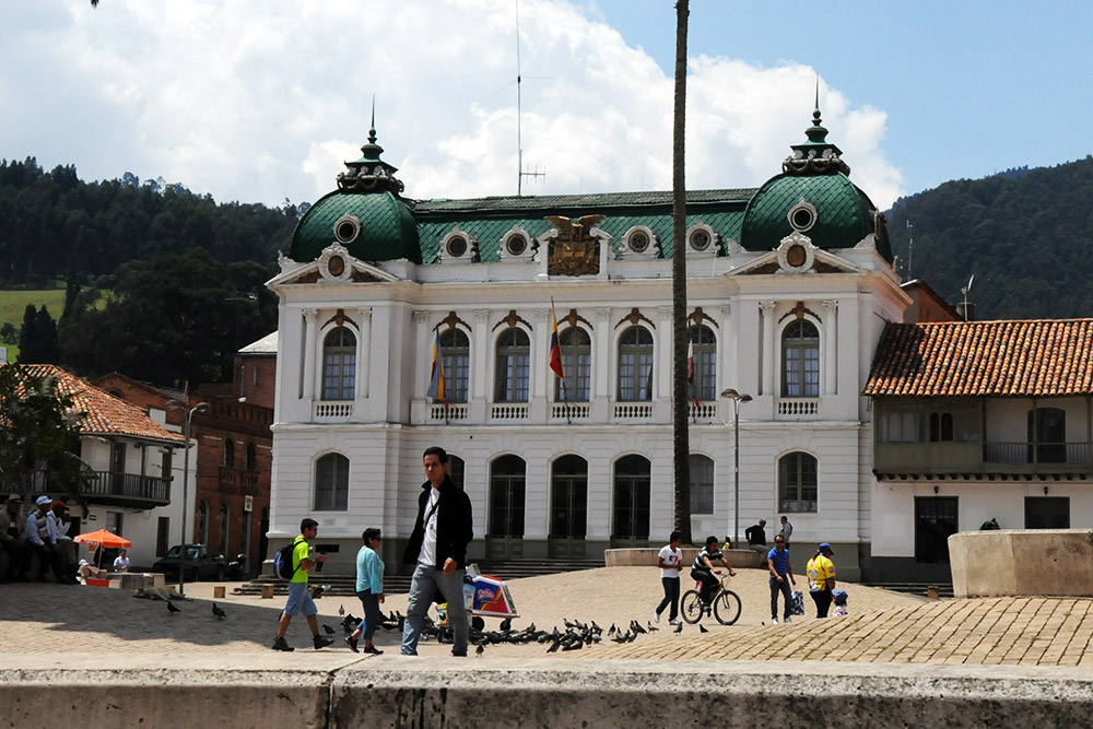 Main plaza and cathedral in Zipaquira Colombia