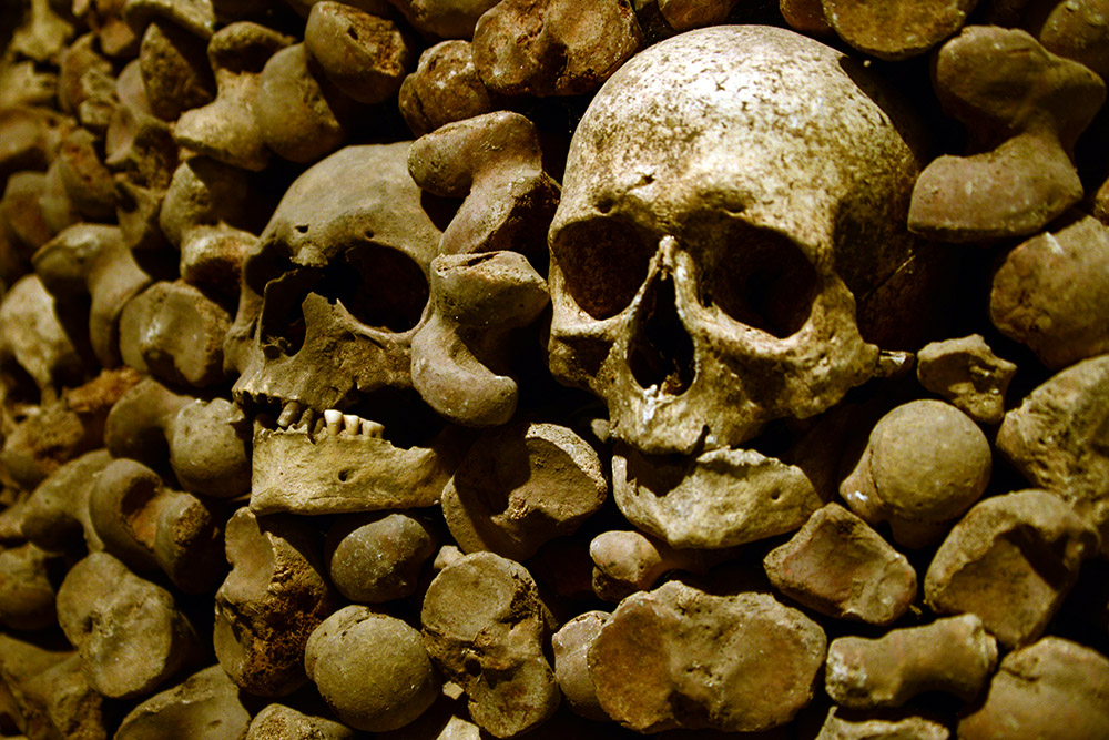 Bone wall inside the Brno Ossuary