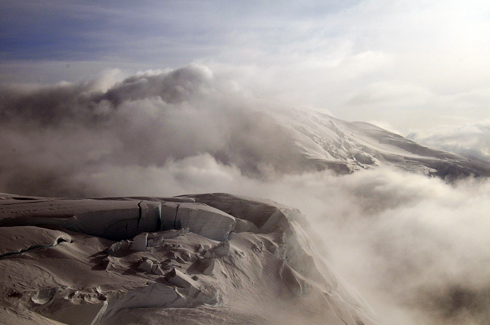 Glacier and mountain scenery above Denali Camp II