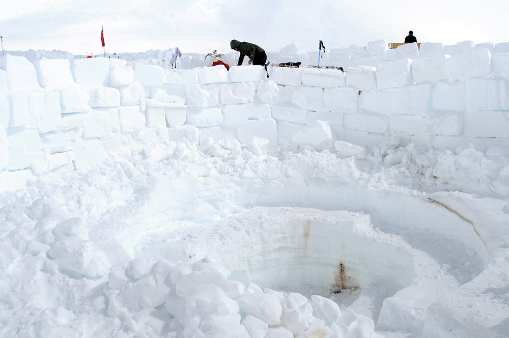 Building our cook tent at Denali Advanced Base Camp