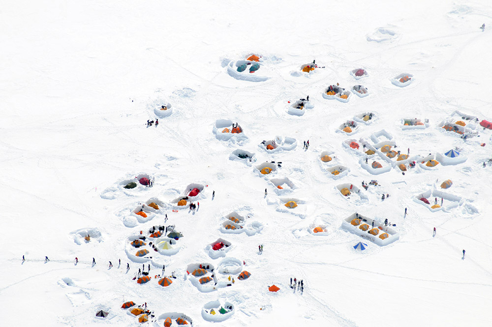 Looking down at Advanced Base Camp from high on Denali