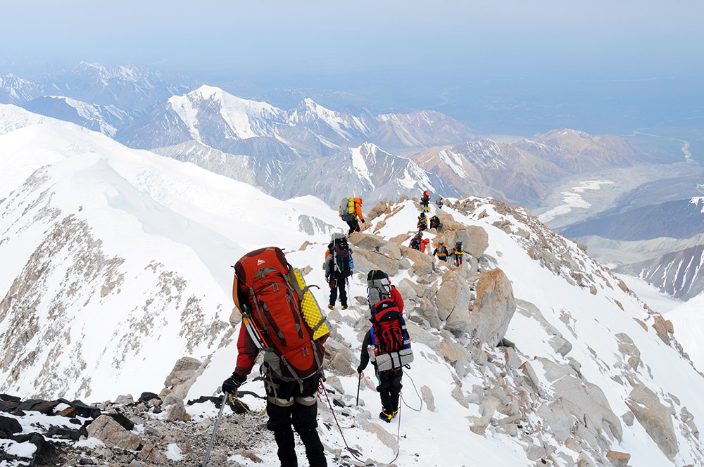 Climbers on Denali's West Buttress