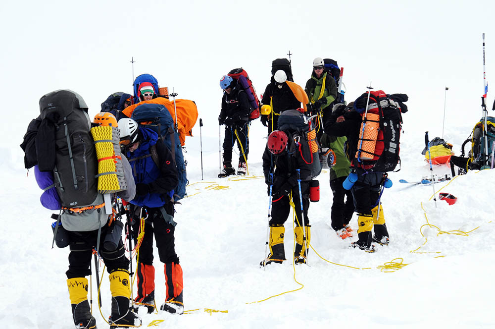 A climbing team preparing to leave Denali