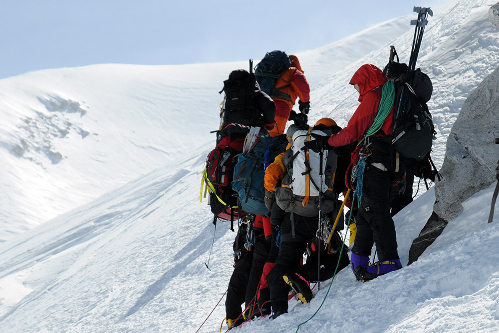 Climbers near Zebra Rocks on Denali summit day