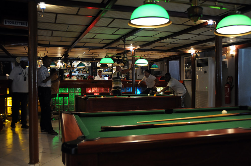 Pool tables inside a bar in Djibouti City