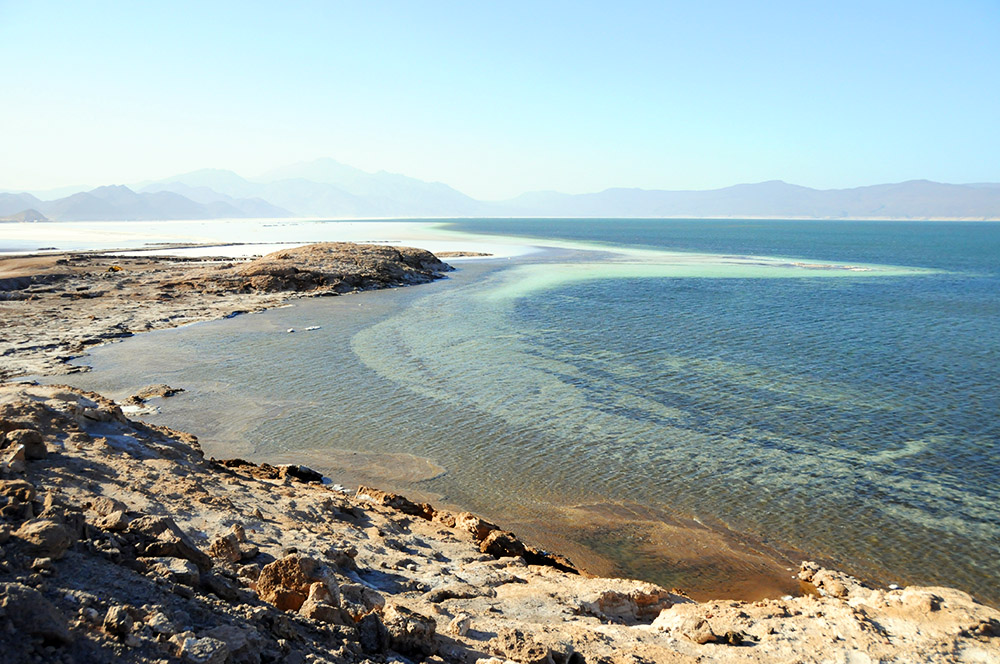 Wide view across Lake Assal and the surrounding mountains in Djibouti