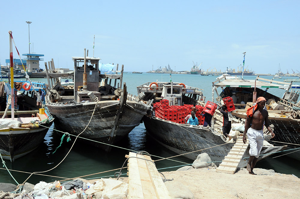 Cargo being loaded onto a boat at the port of Djibouti