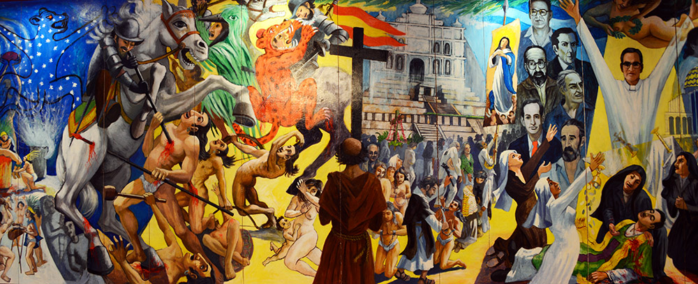 Mural showing the history of El Salvador