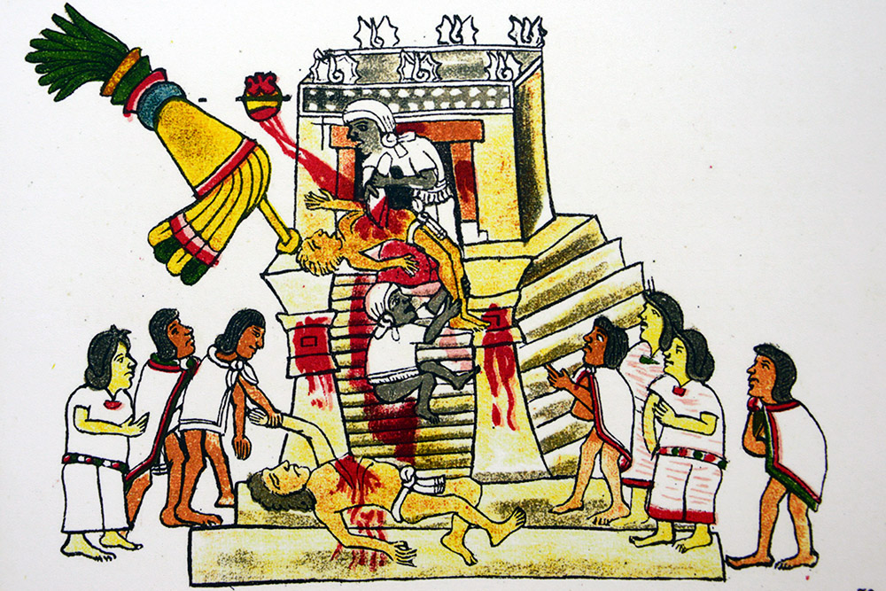 Museum artwork depicting Maya human sacrifice