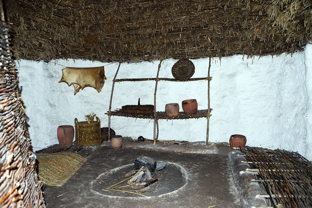 Inside a Neolithic House Interior of a reconstructed Neolithic house at Stonehenge