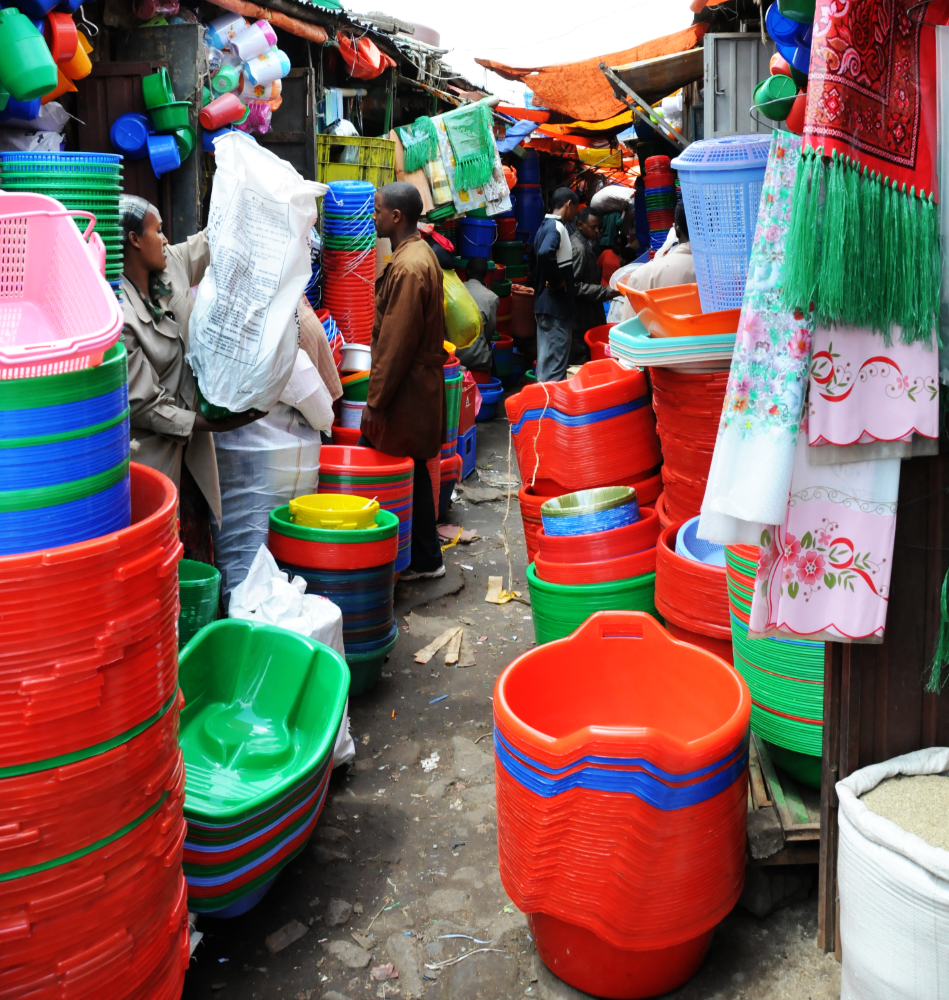 Plastic goods for sale in Addis Ababa's Mercato