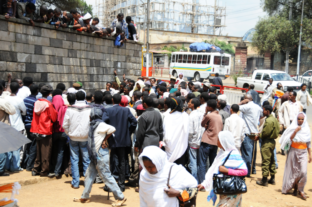 Christian preacher addressing a crowd in Addis Ababa