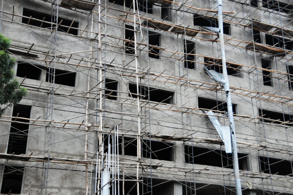Wooden scaffolding on a high-rise in Addis Ababa
