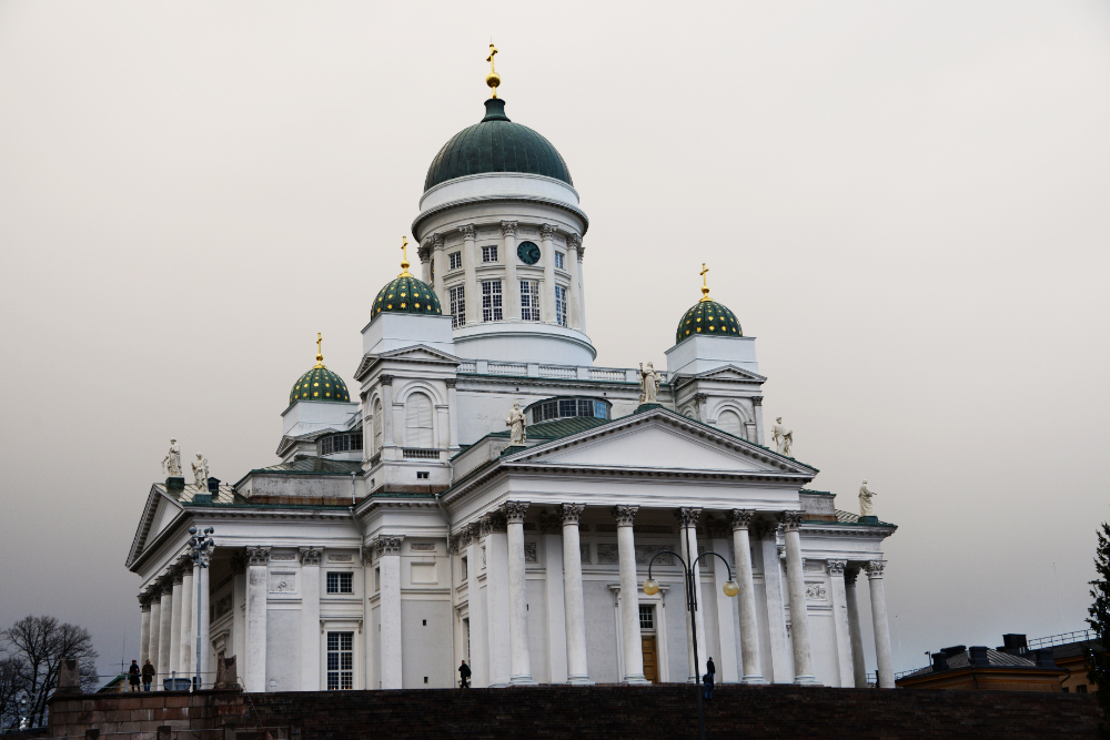 View of a historic cathedral in Helsinki, Finland