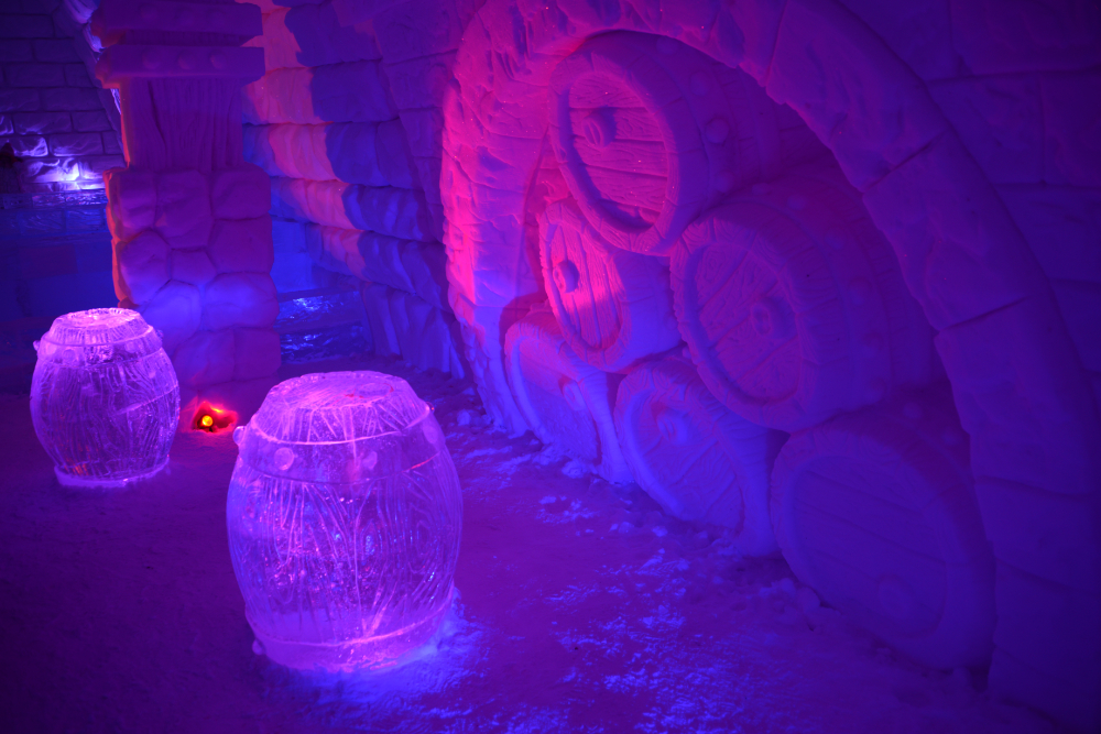 Ice Hotel Barrels Sculptures
