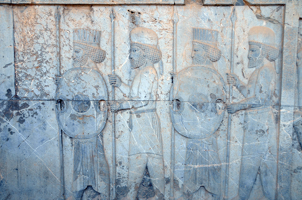 Ancient Persian soldiers carved at Persepolis