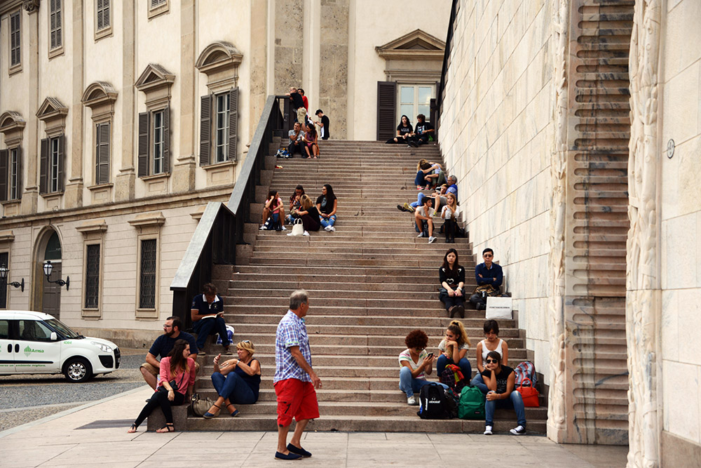 Crowds in downtown Milan