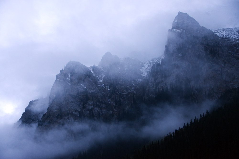 Mountain peaks in the Tian Shan at twilight