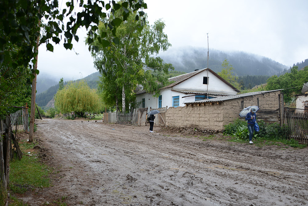 Village at the base of the Tian Shan Mountains