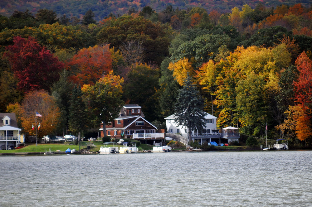 Houses along a lake in the Berkshires Massachusetts