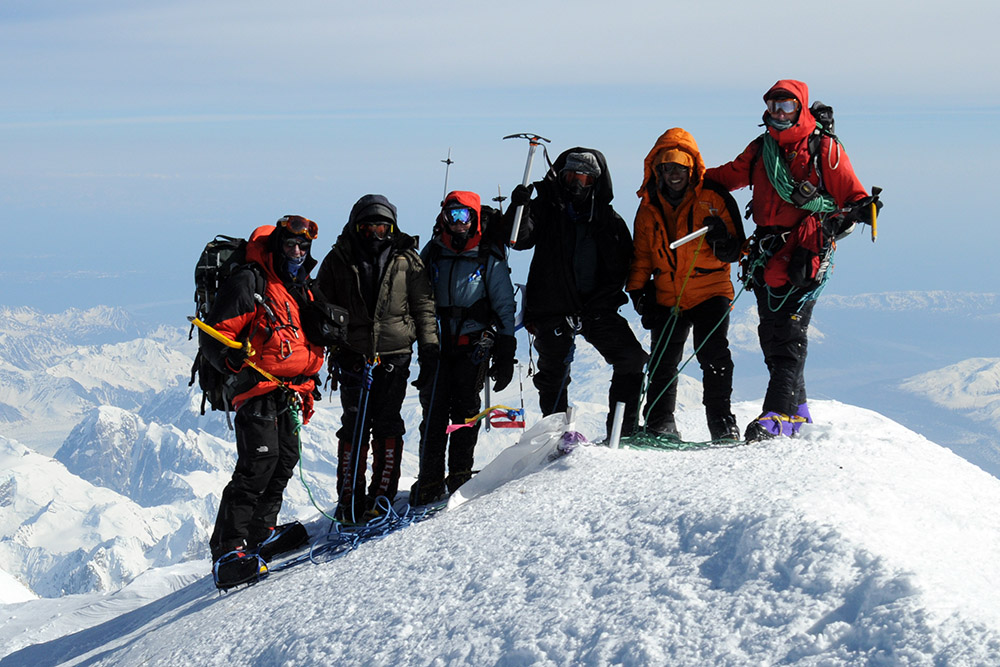 Our expedition team on the summit of Denali