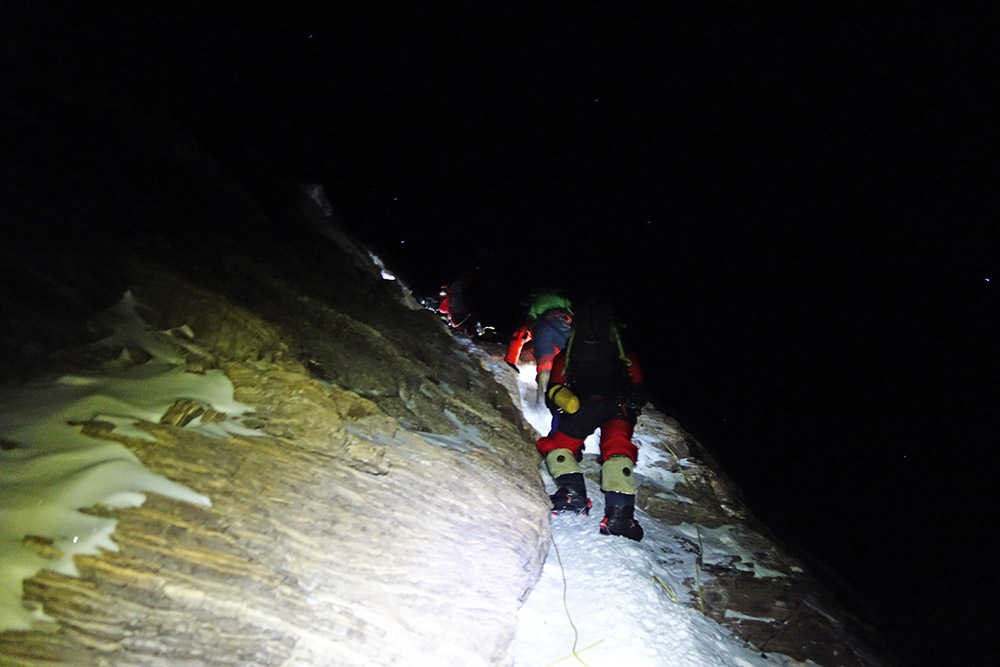 Climbing toward the summit of Mount Everest from Tibet