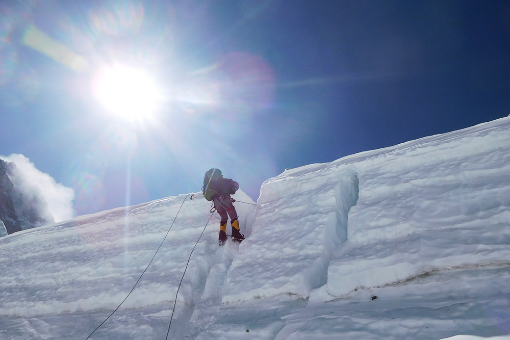 Rappelling in the Western Cwm on Mount Everest