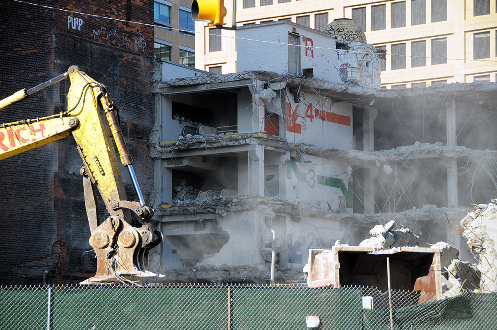 Building demolition in Detroit Michigan