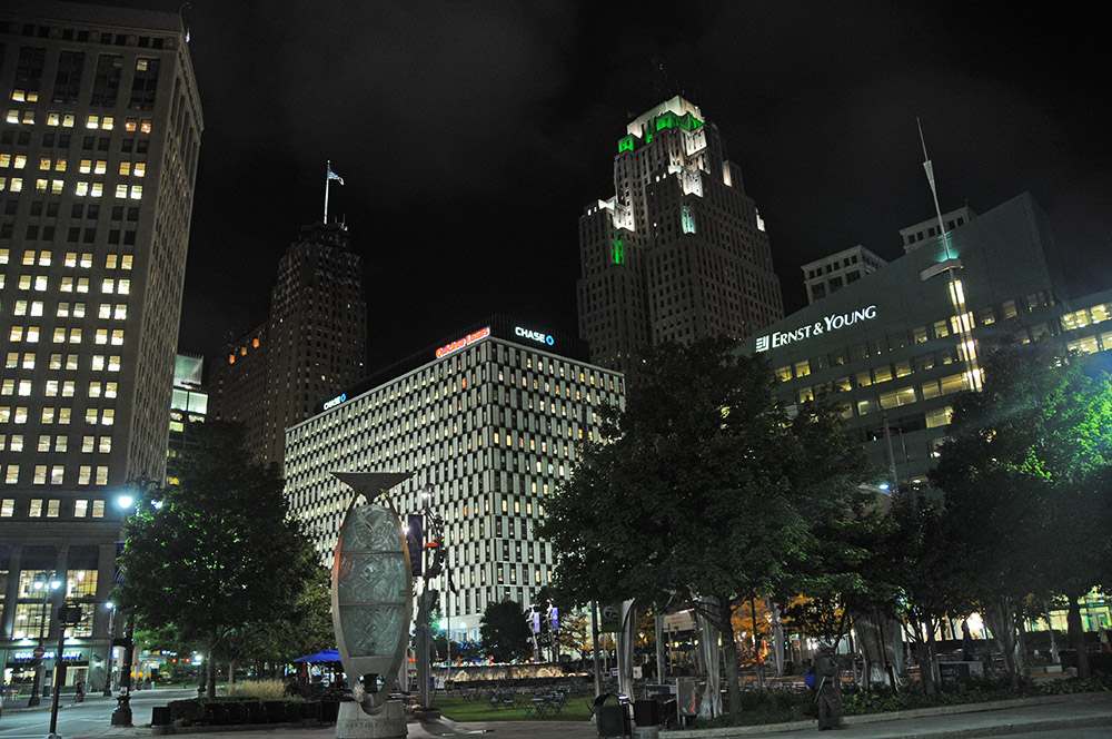 Downtown Detroit at night