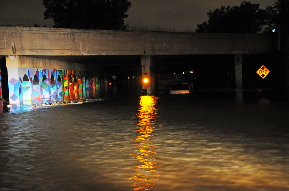 Flooded street in Detroit Michigan