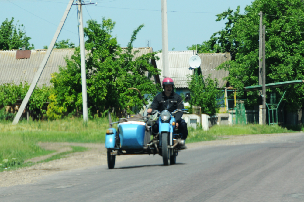 Motorcycle with sidecar in rural Moldova