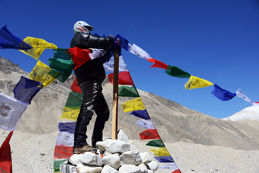 Buddhist prayer flags during the puja ceremony at Everest Base Camp