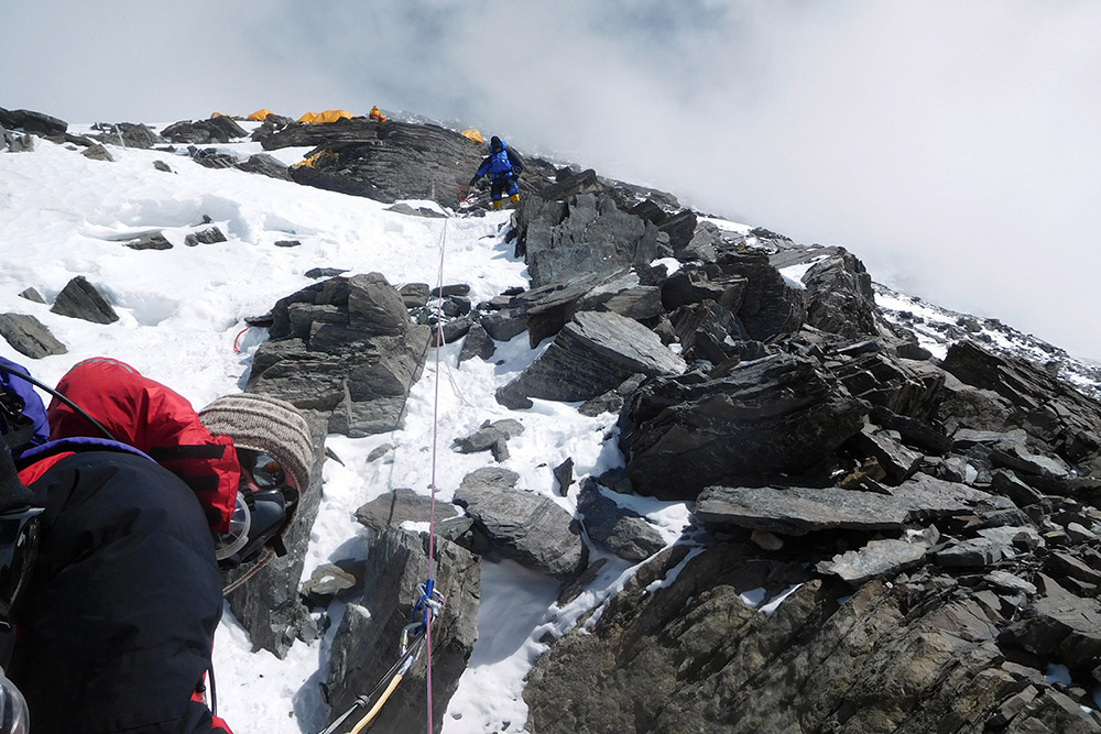 Climbing the North Ridge toward Camp II