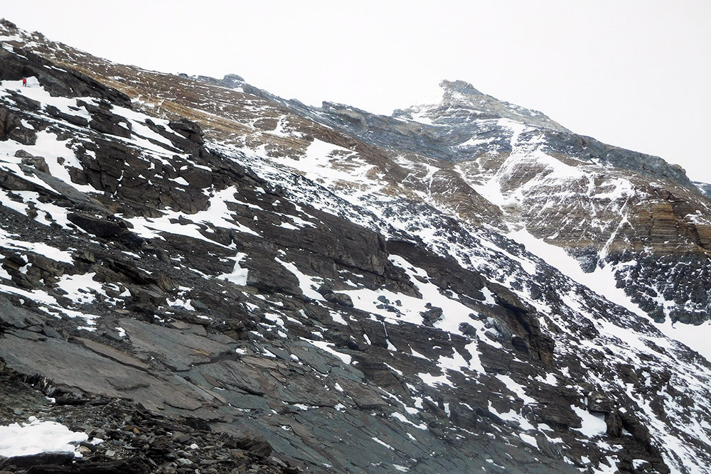View of the summit of Mount Everest from Camp II