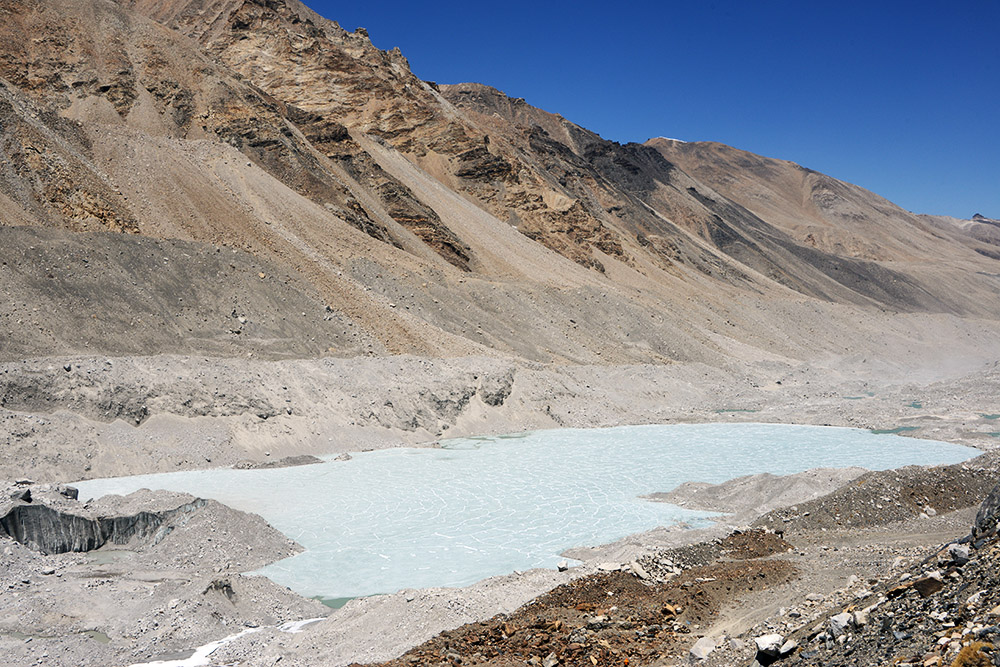 Frozen lake on the trek from Everest Base Camp to Advanced Base Camp in Tibet