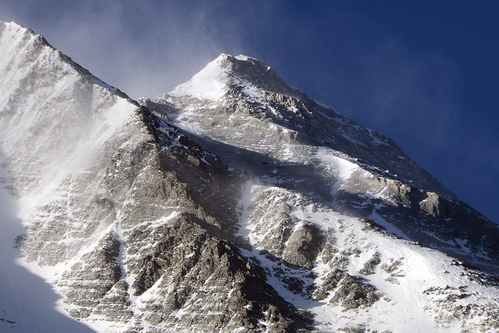 Summit of Mount Everest viewed from Advanced Base Camp