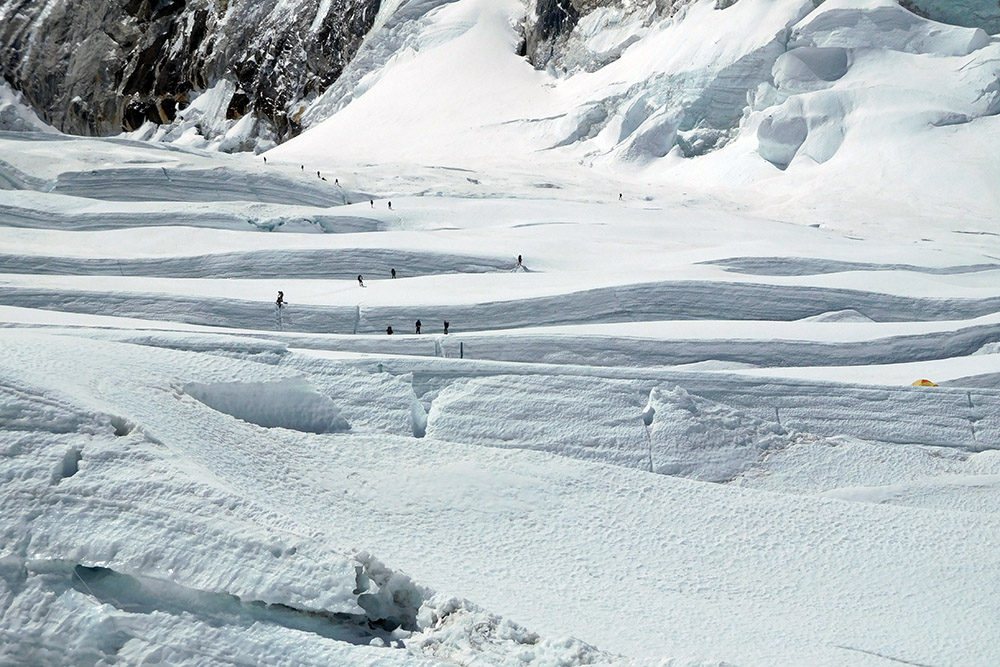 Crevasses immediately above Camp I in the Western Cwm