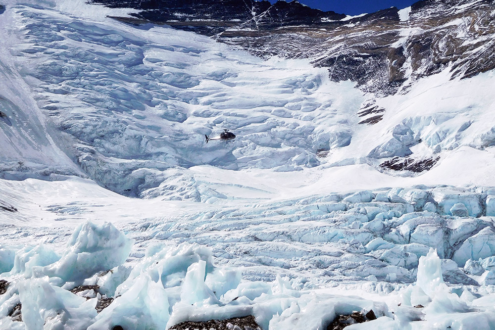 Helicopter at Camp II on Mount Everest
