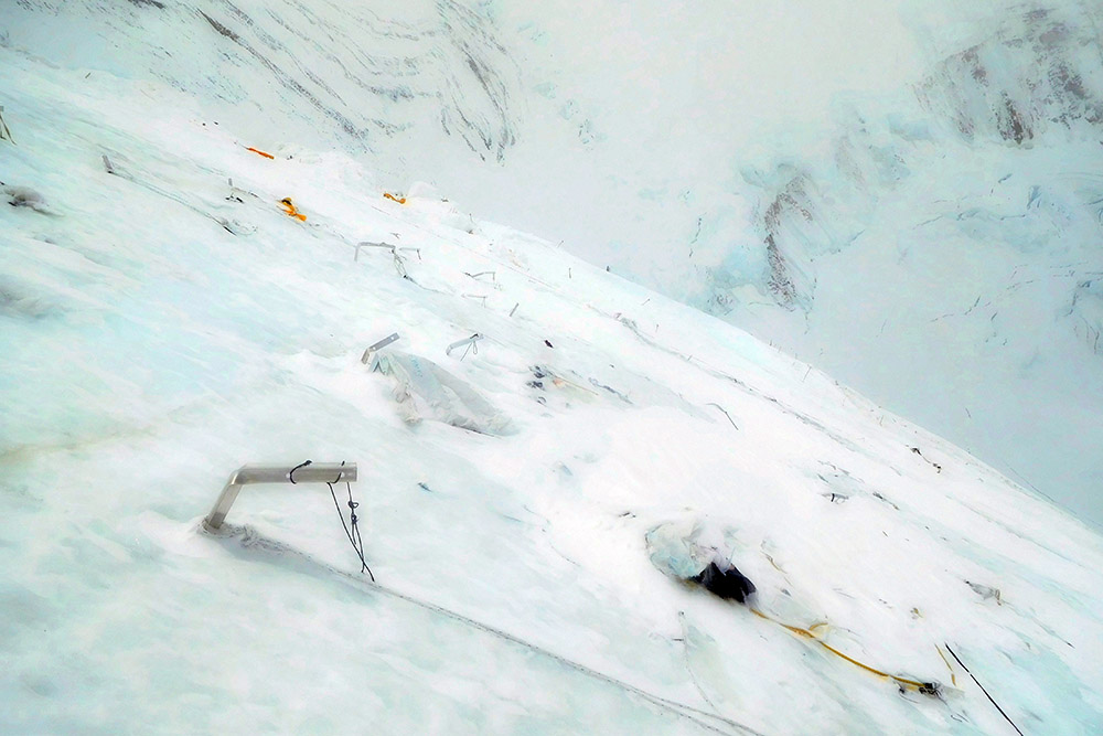 Damaged climbing gear near Camp III
