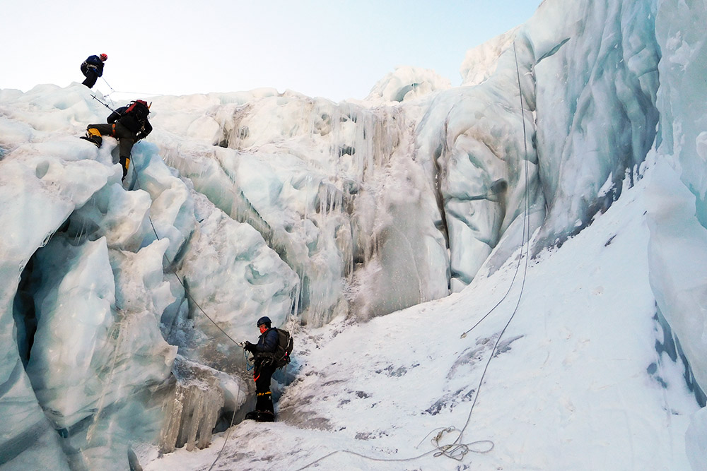 Climbing through the Khumbu Icefall