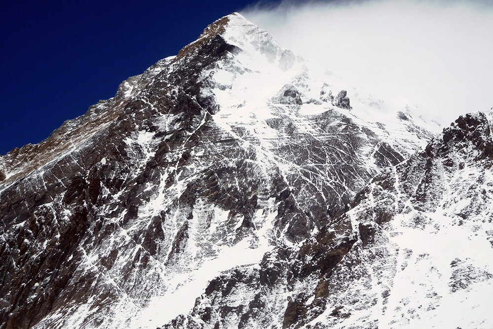 Summit of Mount Everest seen from the Western Cwm
