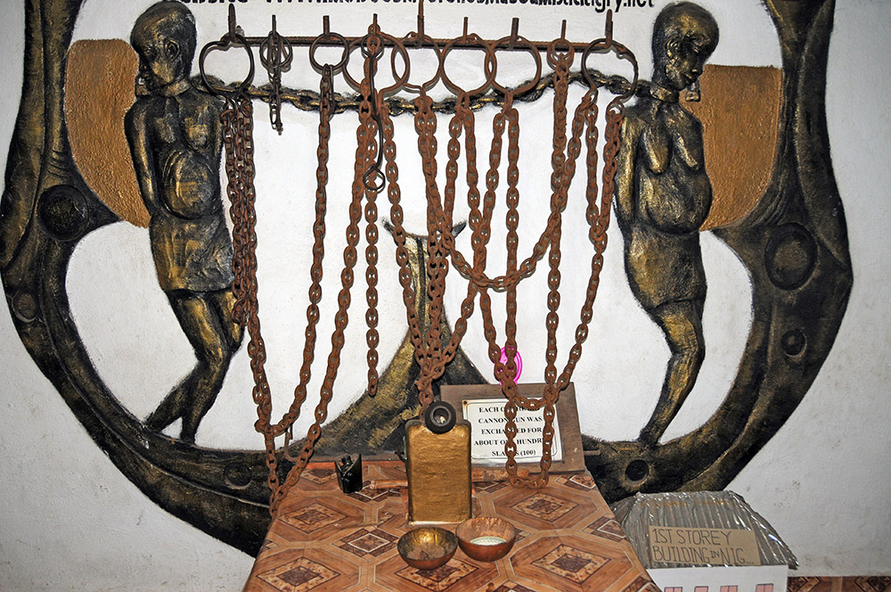 Historic chains associated with the slave trade displayed in Badagry, Nigeria
