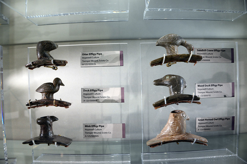 Historic Indigenous smoking pipes at the Ohio History Center