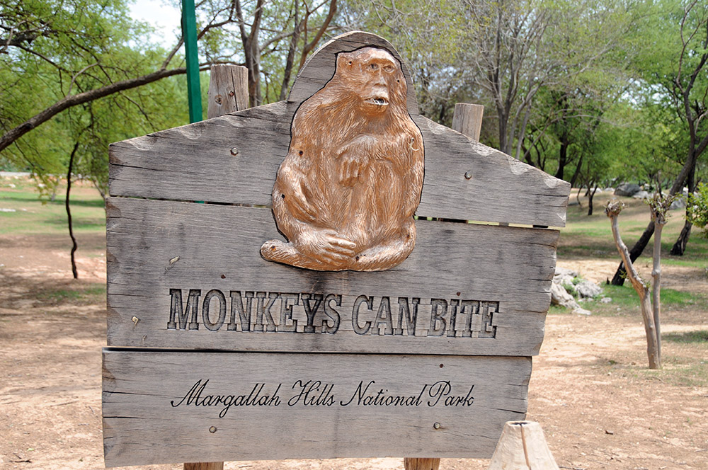 Monkey warning sign at Daman-e-Koh in Islamabad, Pakistan