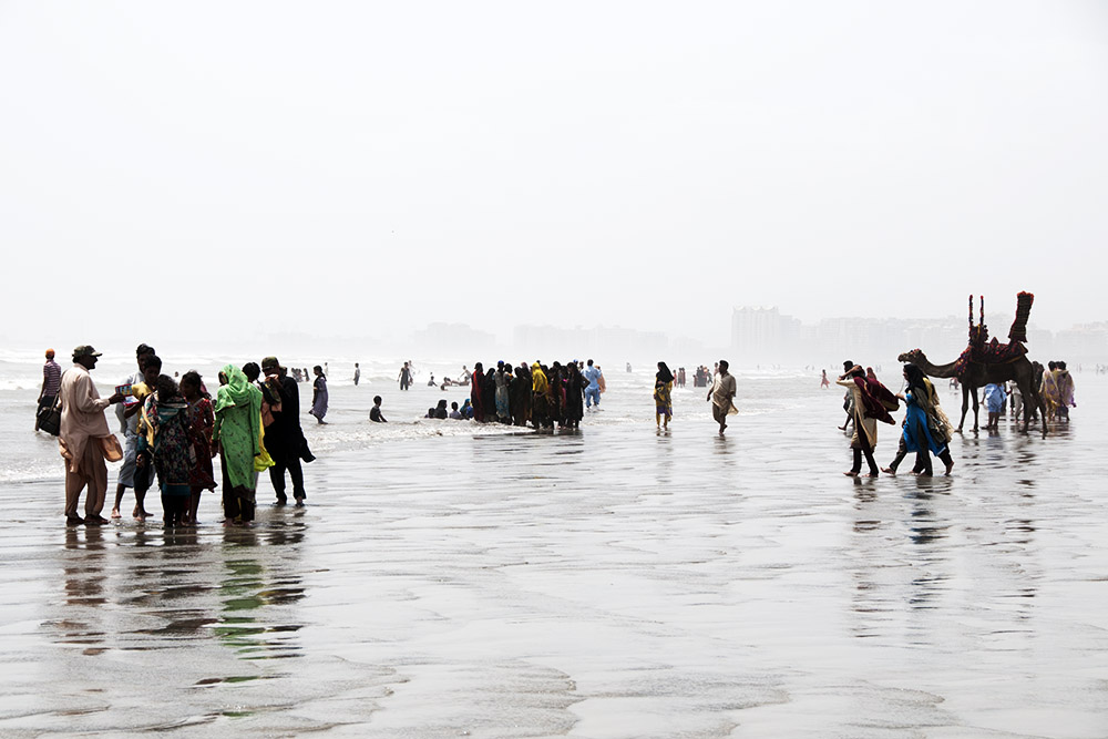 Crowds along Clifton Beach in Karachi, Pakistan