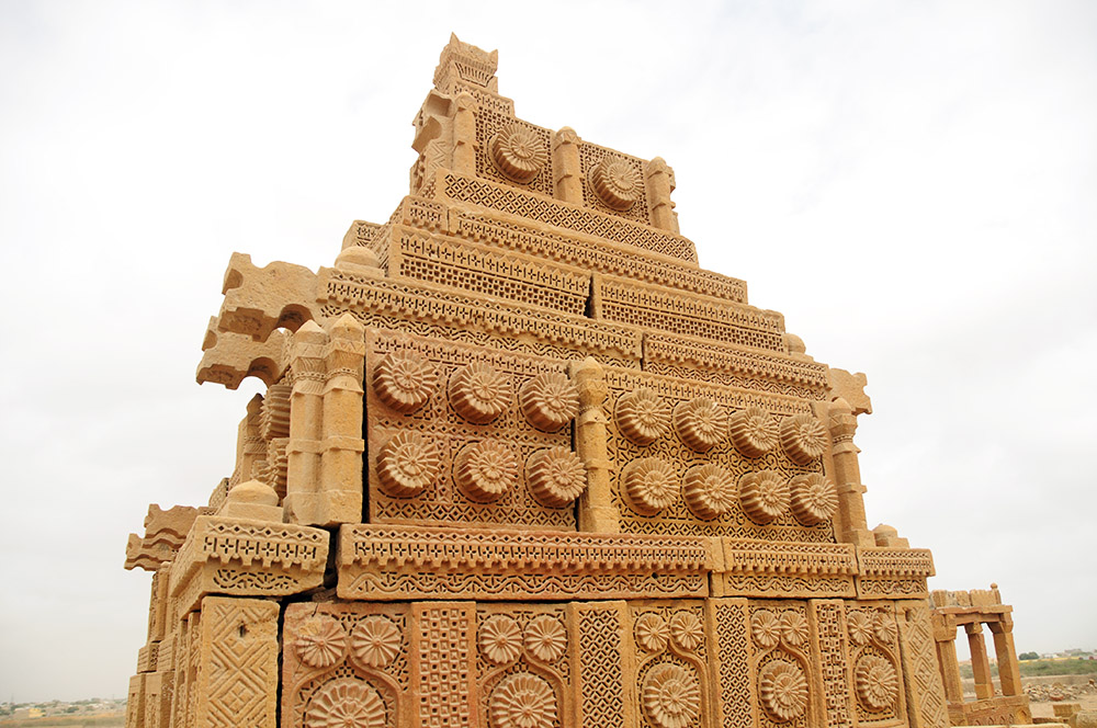 Intricately carved sandstone graves at the Chaukhandi Tombs near Karachi