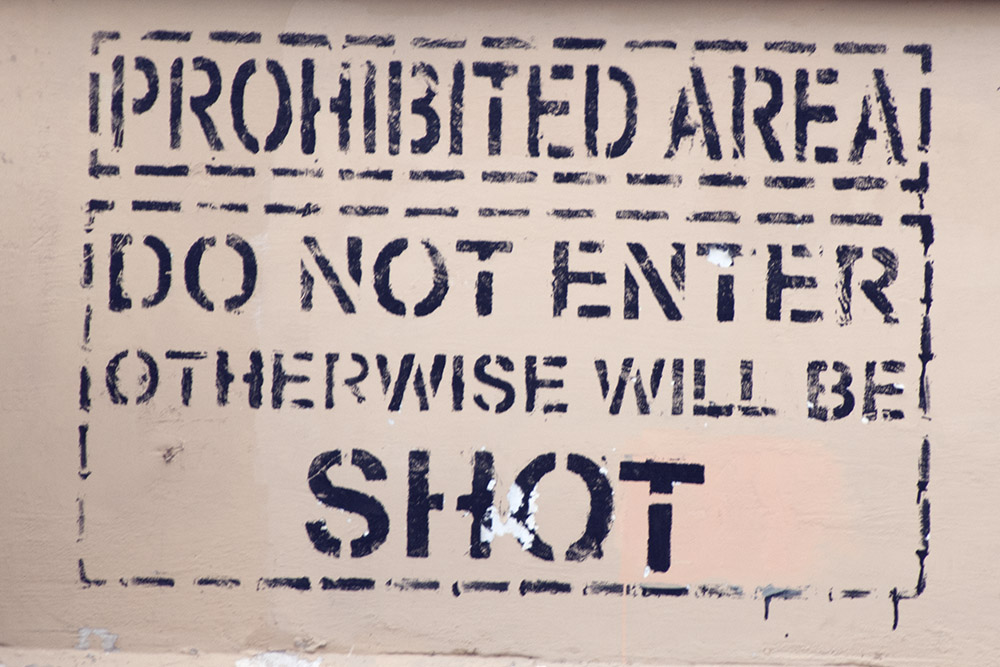 Restricted area warning near a military installation in Karachi, Pakistan