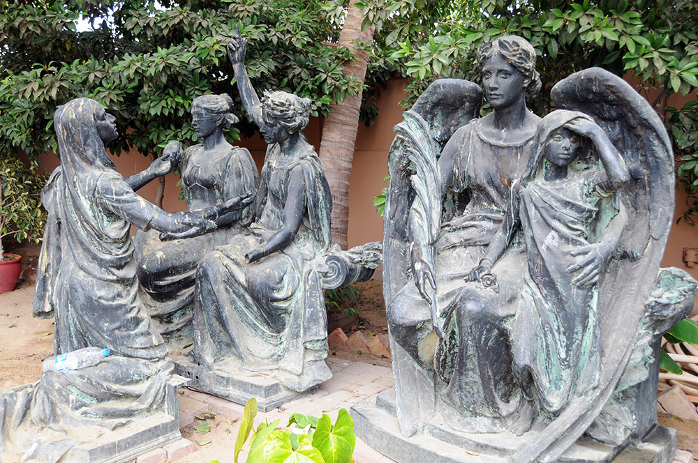 Decorative statues at Mohatta Palace in Karachi, Pakistan