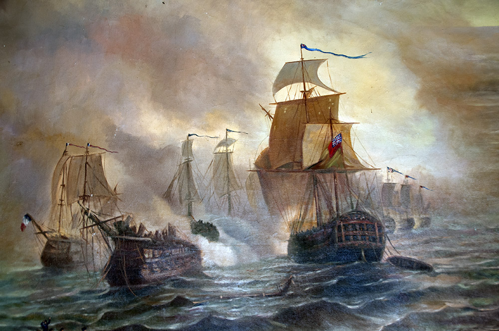 Historic naval battle artwork at the Pakistan Maritime Museum in Karachi